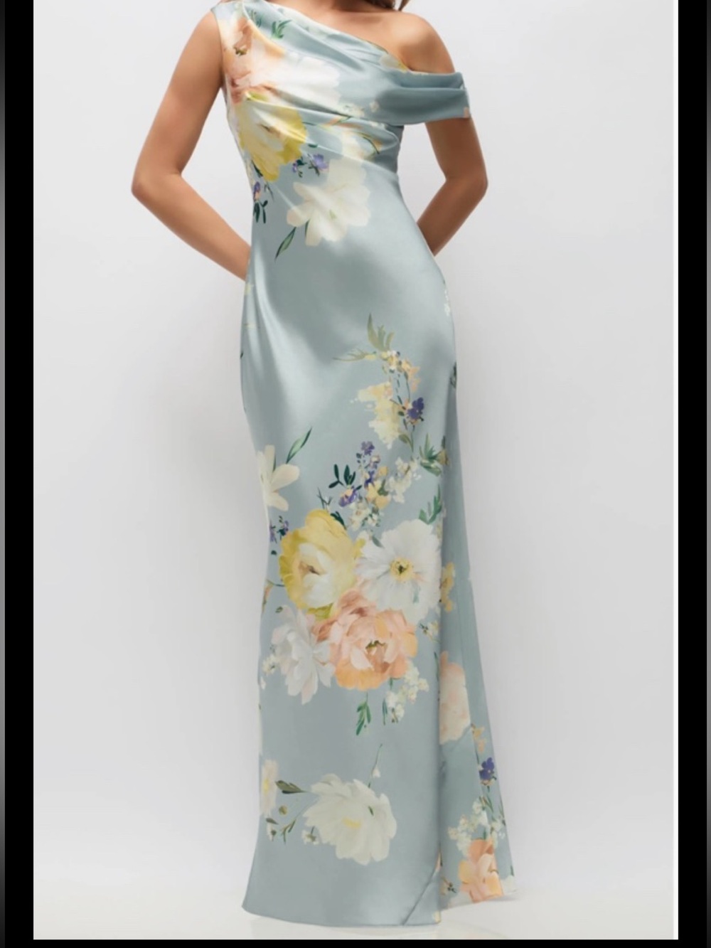 After Six Liv Print Satin,One-Shoulder Gown,L-A/14,mist-multi,newWithoutTag